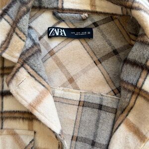 Zara Plaid Wool Blend Coat in Cream and Tan